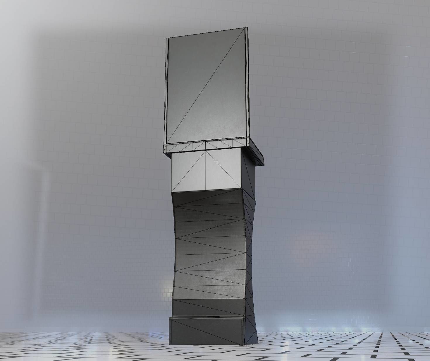 Public Metal Sci-Fi Sink - 35 - with Mirror Low-poly 3D model_29