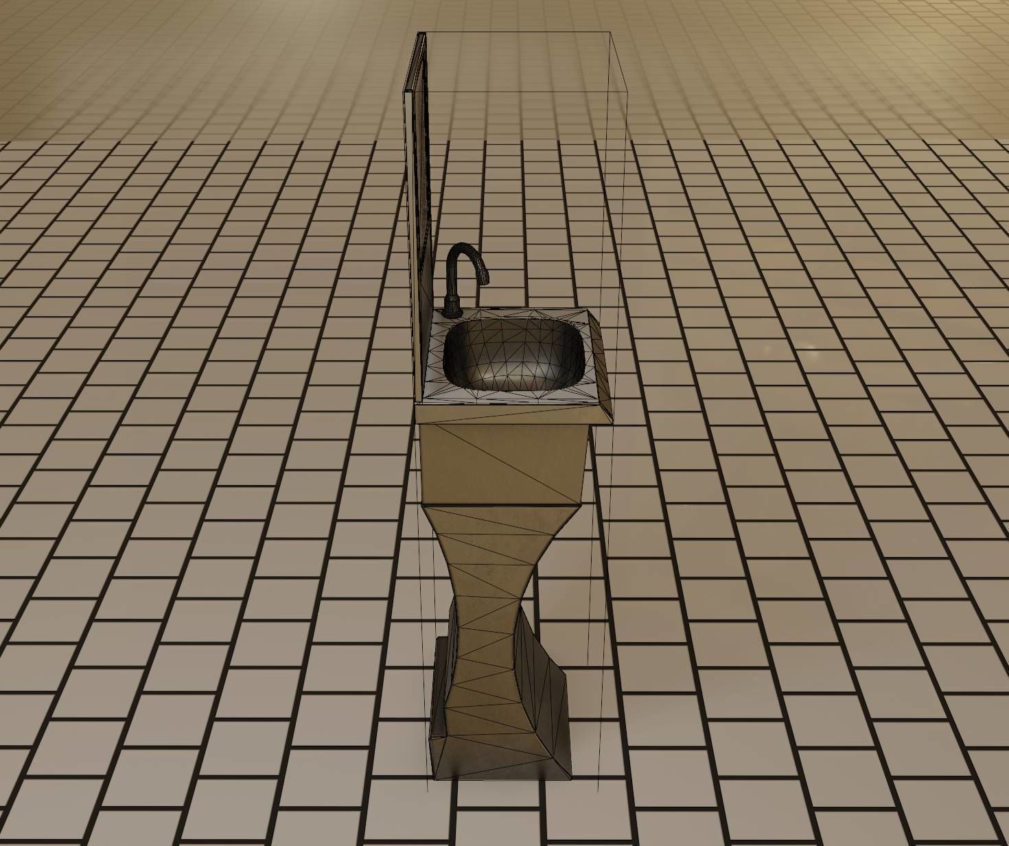 Public Metal Sci-Fi Sink - 35 - with Mirror Low-poly 3D model_76