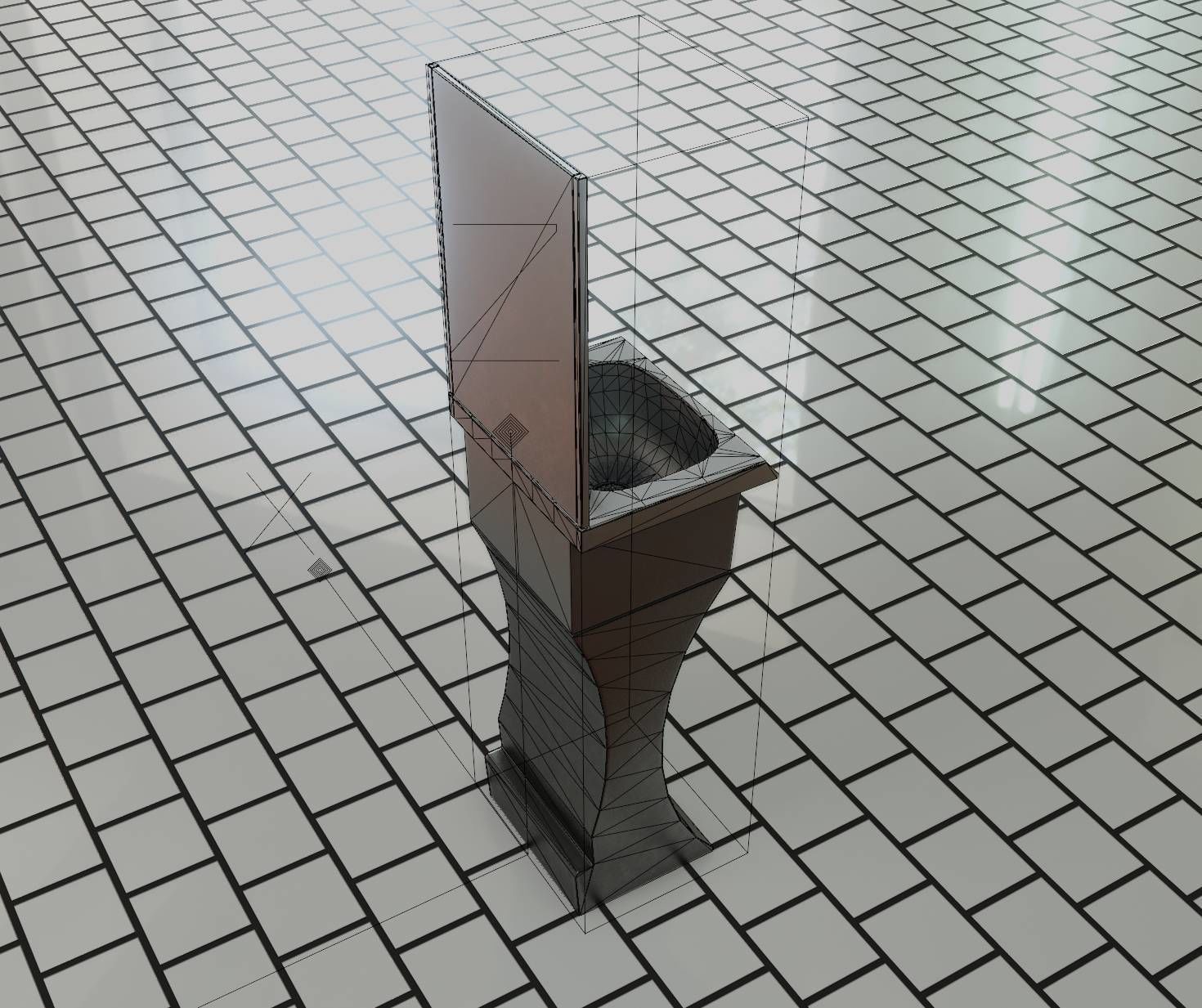 Public Metal Sci-Fi Sink - 35 - with Mirror Low-poly 3D model_51