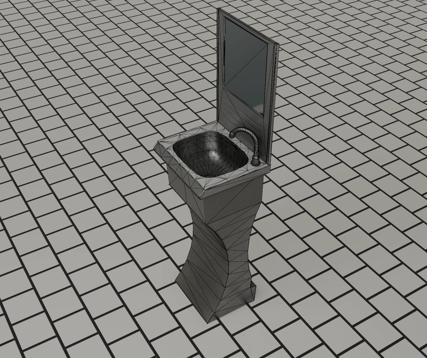 Public Metal Sci-Fi Sink - 35 - with Mirror Low-poly 3D model_28