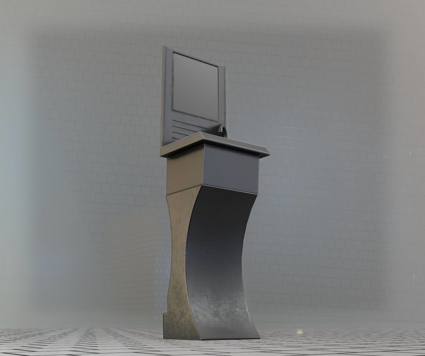 Public Metal Sci-Fi Sink - 35 - with Mirror Low-poly 3D model_96