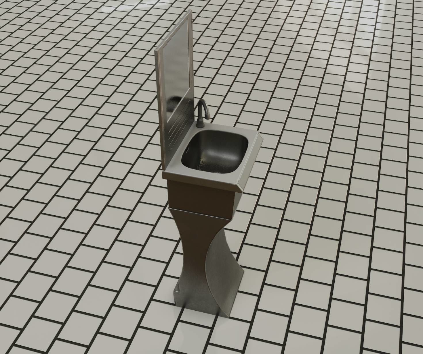 Public Metal Sci-Fi Sink - 35 - with Mirror Low-poly 3D model_81