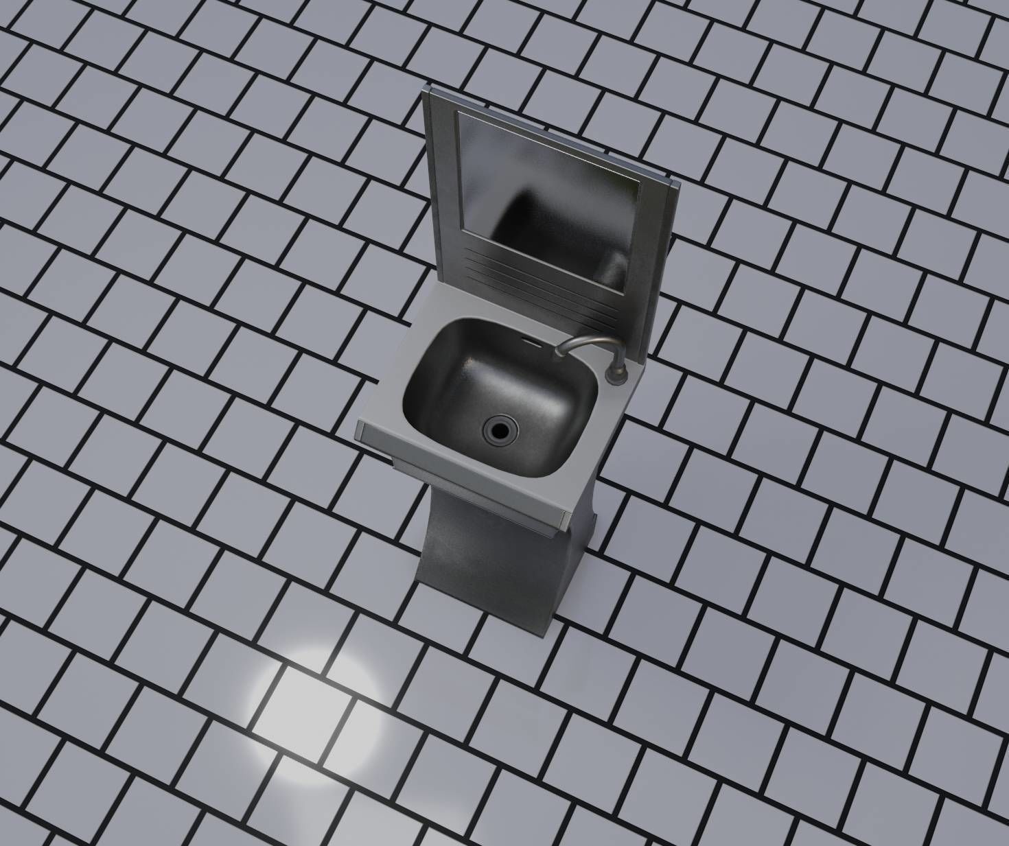 Public Metal Sci-Fi Sink - 35 - with Mirror Low-poly 3D model_17