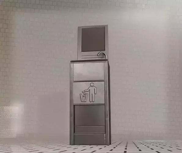 Public Metal Sink - 34 - with Mirror and Rubbish-Bin