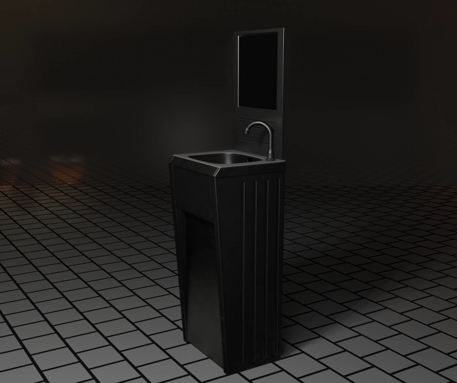 Public Metal Sink - 33 - with Mirror Low-poly 3D model_68