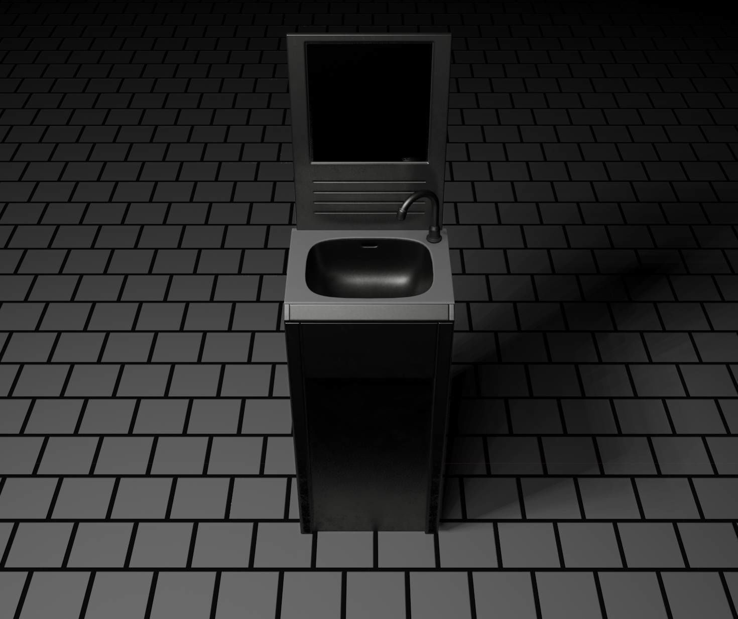 Public Metal Sink - 33 - with Mirror Low-poly 3D model_9