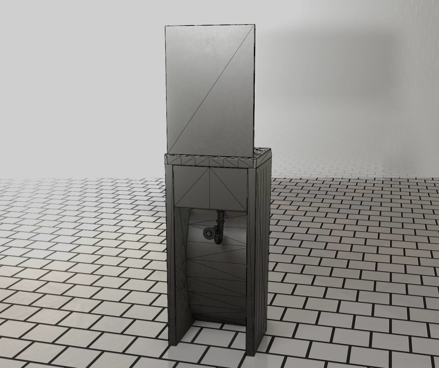 Public Metal Sink - 33 - with Mirror Low-poly 3D model_4