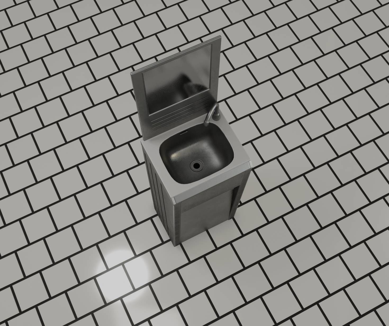 Public Metal Sink - 33 - with Mirror Low-poly 3D model_88