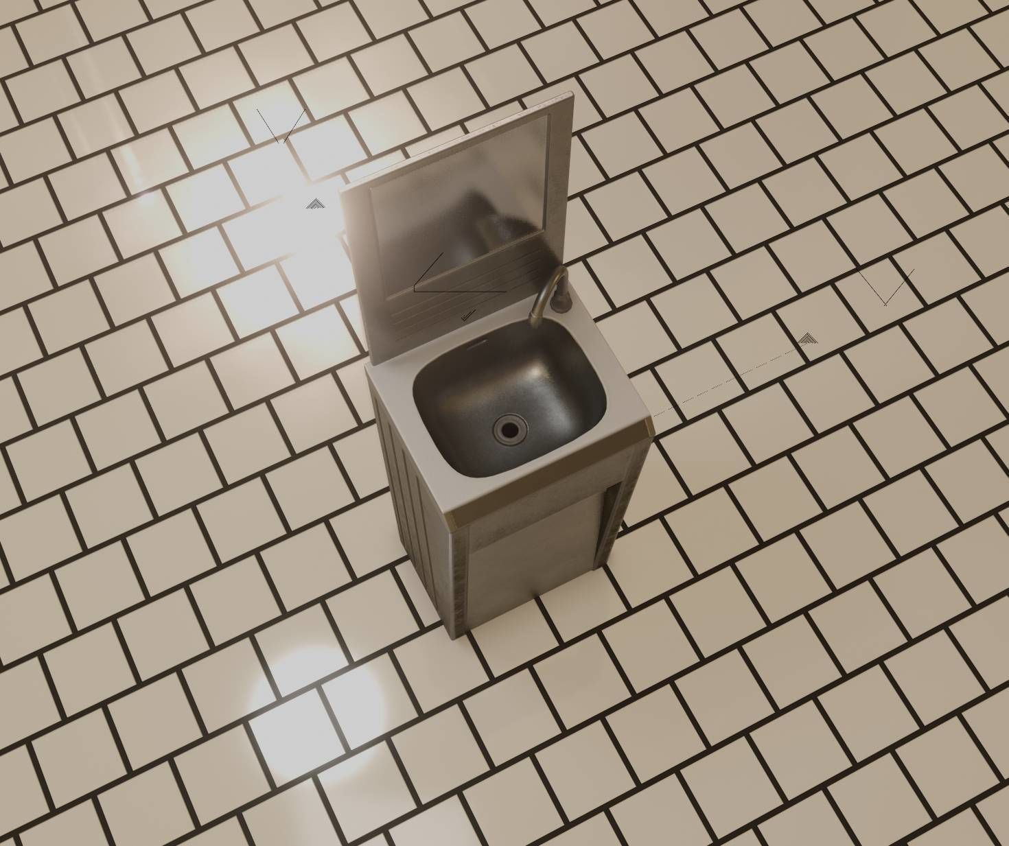 Public Metal Sink - 33 - with Mirror Low-poly 3D model_57
