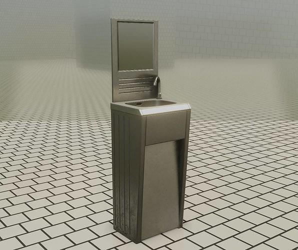 Public Metal Sink - 33 - with Mirror Low-poly 3D model