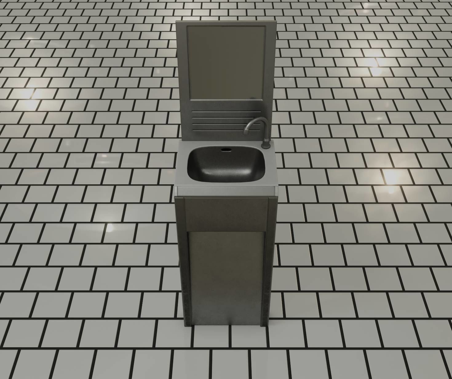 Public Metal Sink - 33 - with Mirror Low-poly 3D model_40