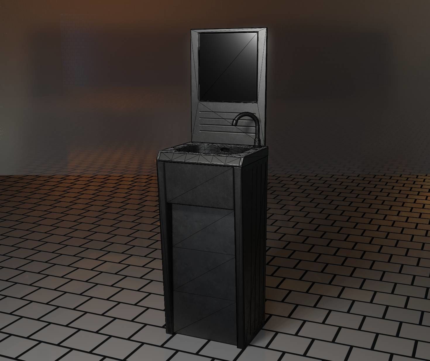 Public Metal Sink - 33 - with Mirror Low-poly 3D model_69