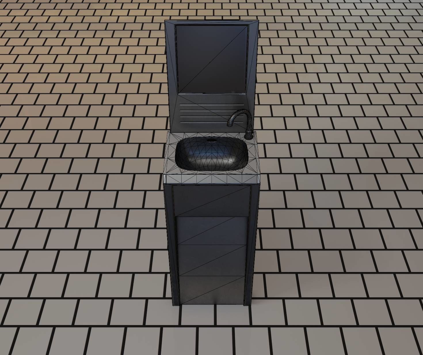 Public Metal Sink - 33 - with Mirror Low-poly 3D model_93
