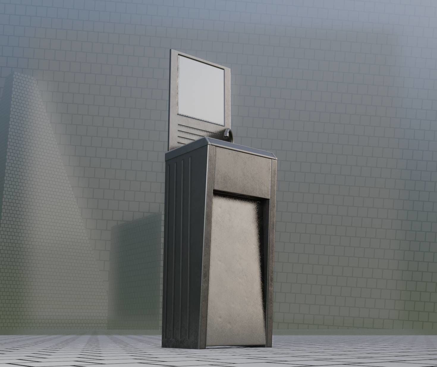 Public Metal Sink - 33 - with Mirror Low-poly 3D model_48