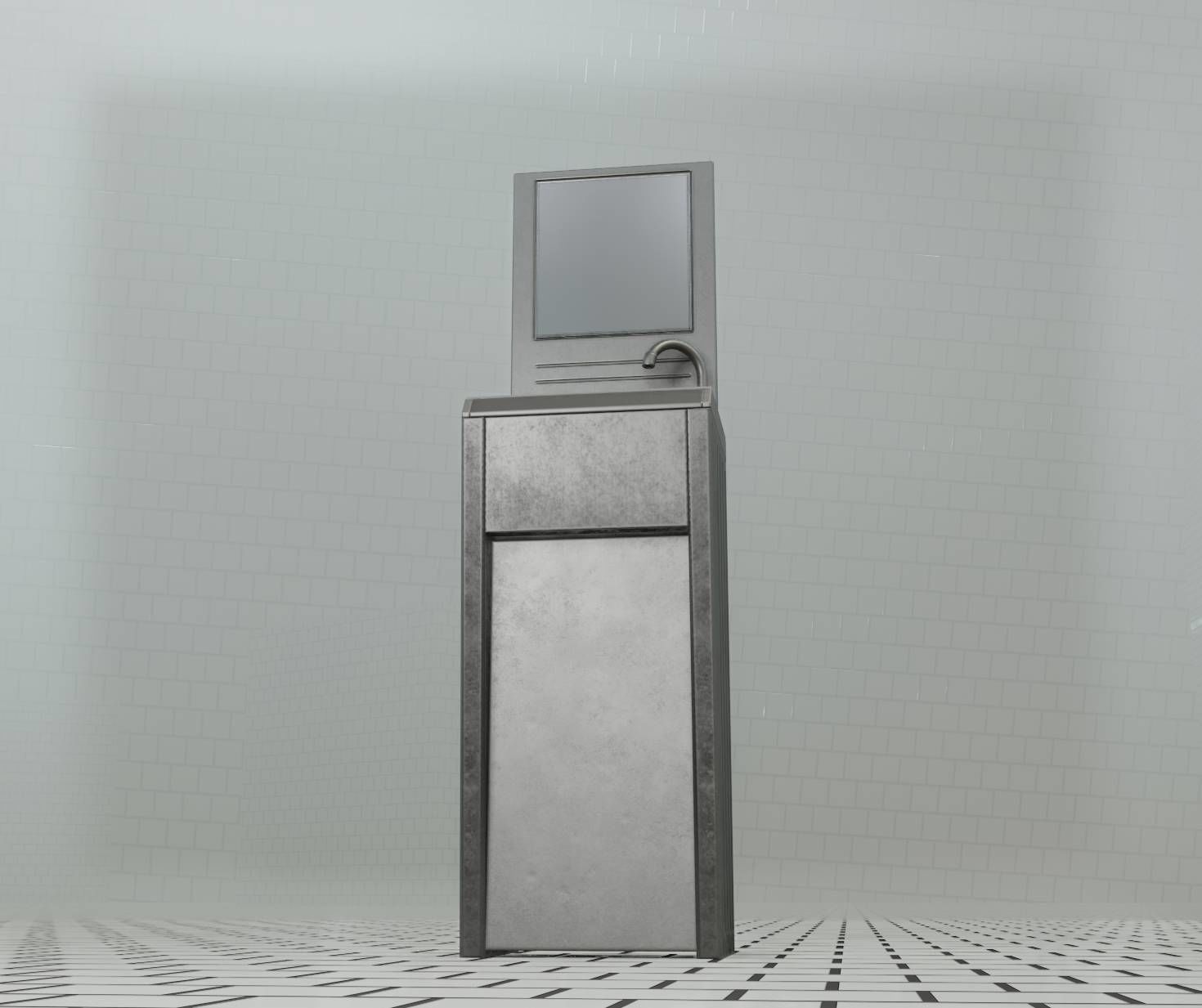 Public Metal Sink - 33 - with Mirror Low-poly 3D model_25