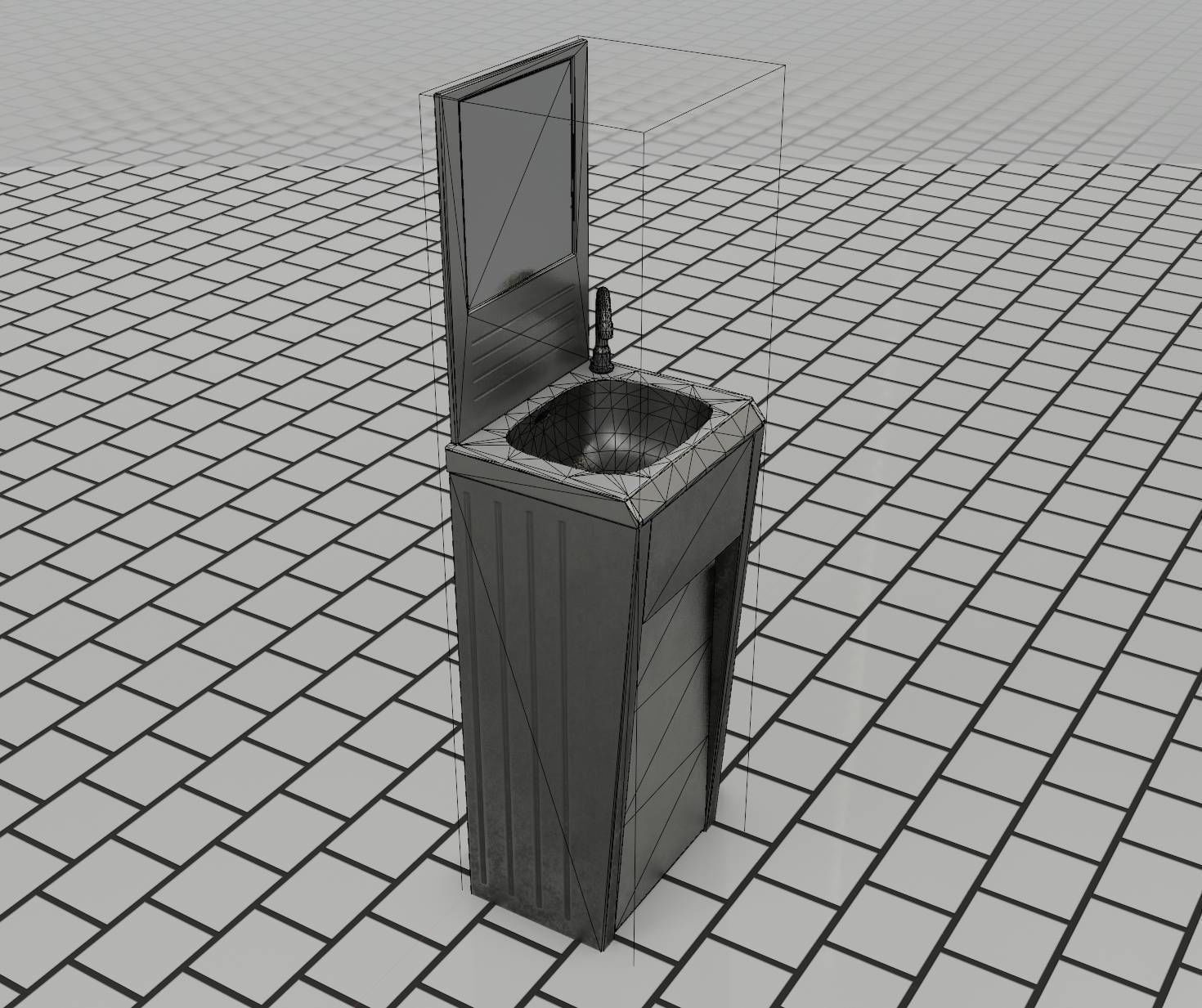 Public Metal Sink - 33 - with Mirror Low-poly 3D model_89