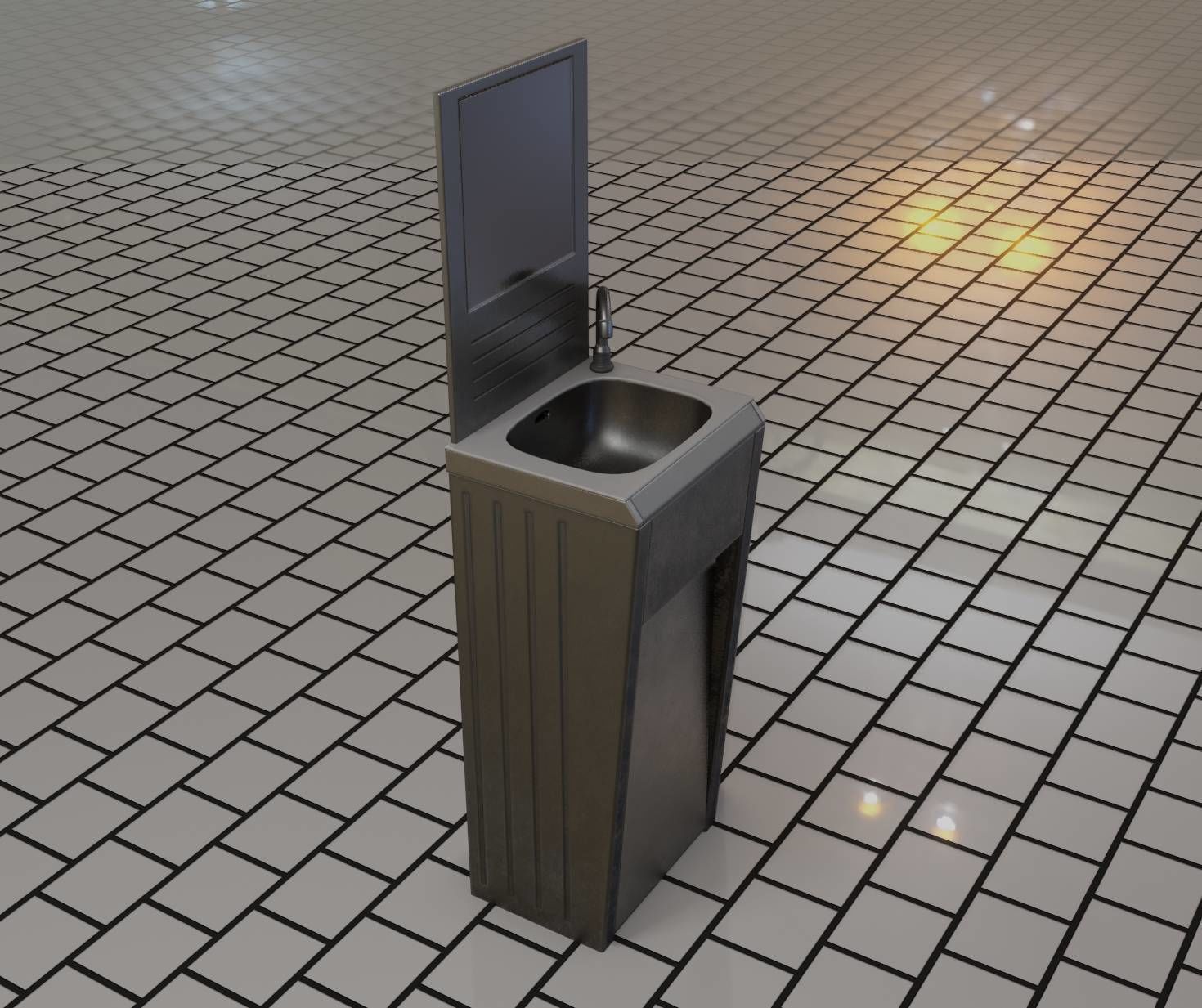 Public Metal Sink - 33 - with Mirror Low-poly 3D model_36