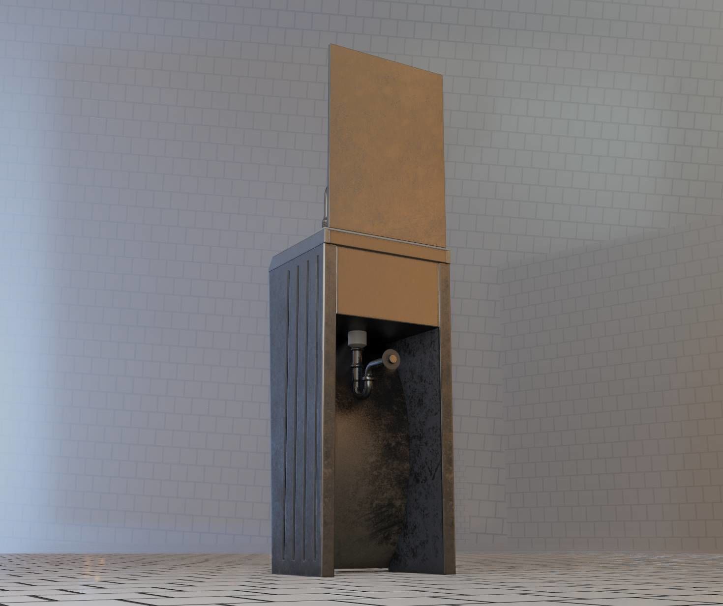 Public Metal Sink - 33 - with Mirror Low-poly 3D model_1