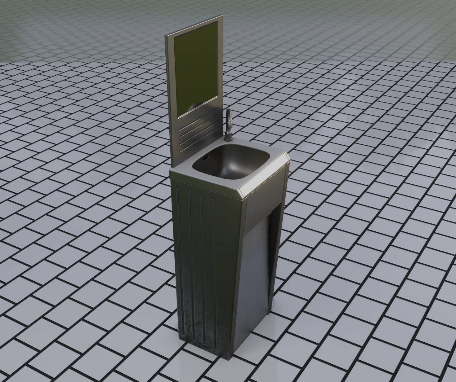 Public Metal Sink - 33 - with Mirror Low-poly 3D model_58