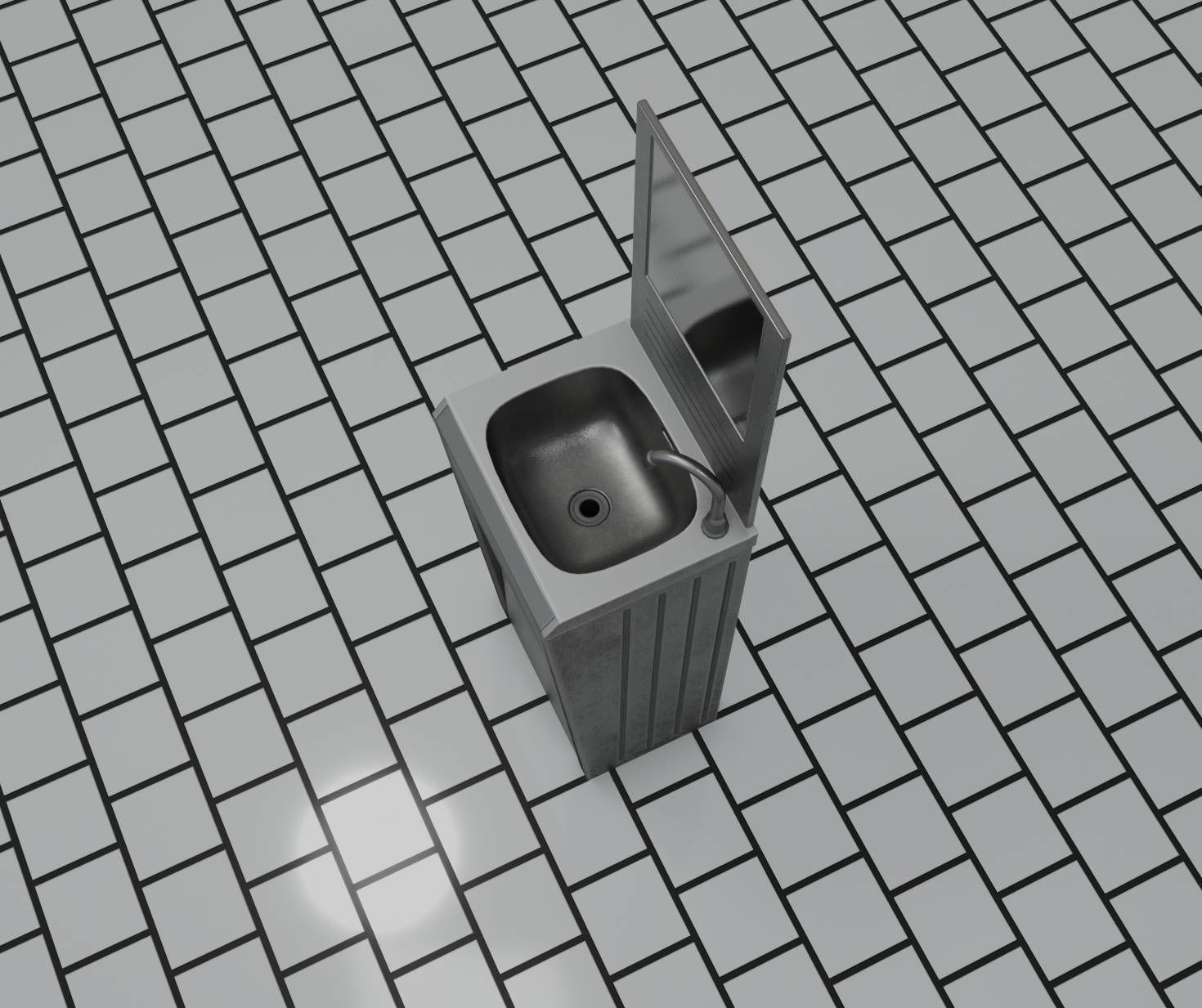 Public Metal Sink - 33 - with Mirror Low-poly 3D model_33