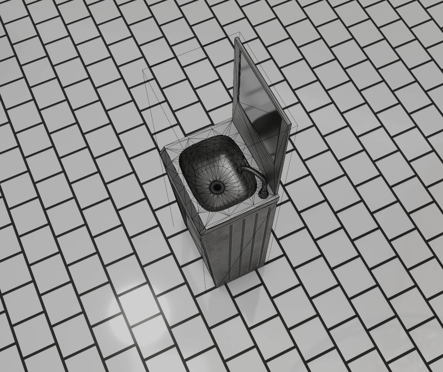 Public Metal Sink - 33 - with Mirror Low-poly 3D model_55