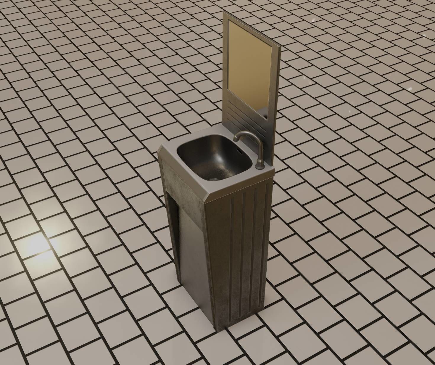 Public Metal Sink - 33 - with Mirror Low-poly 3D model_45