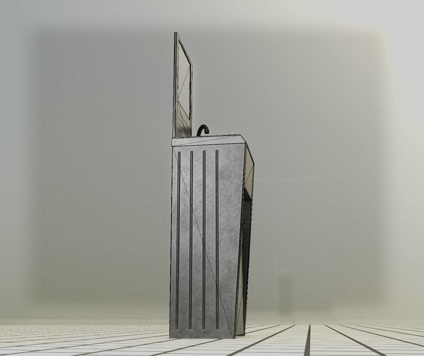 Public Metal Sink - 33 - with Mirror Low-poly 3D model_49