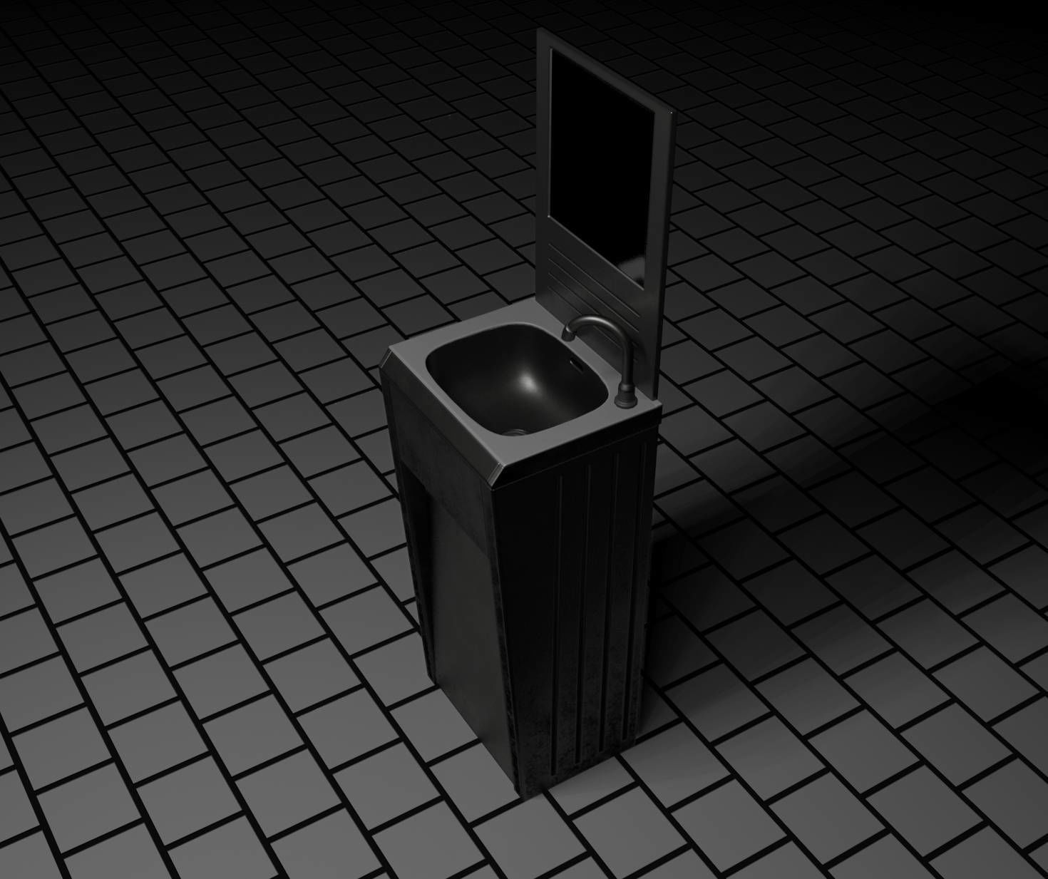 Public Metal Sink - 33 - with Mirror Low-poly 3D model_67