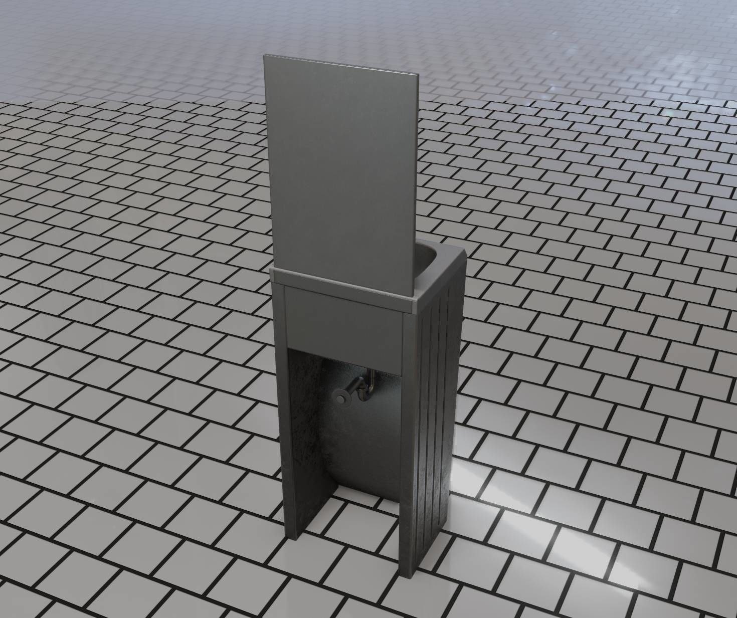 Public Metal Sink - 33 - with Mirror Low-poly 3D model_92