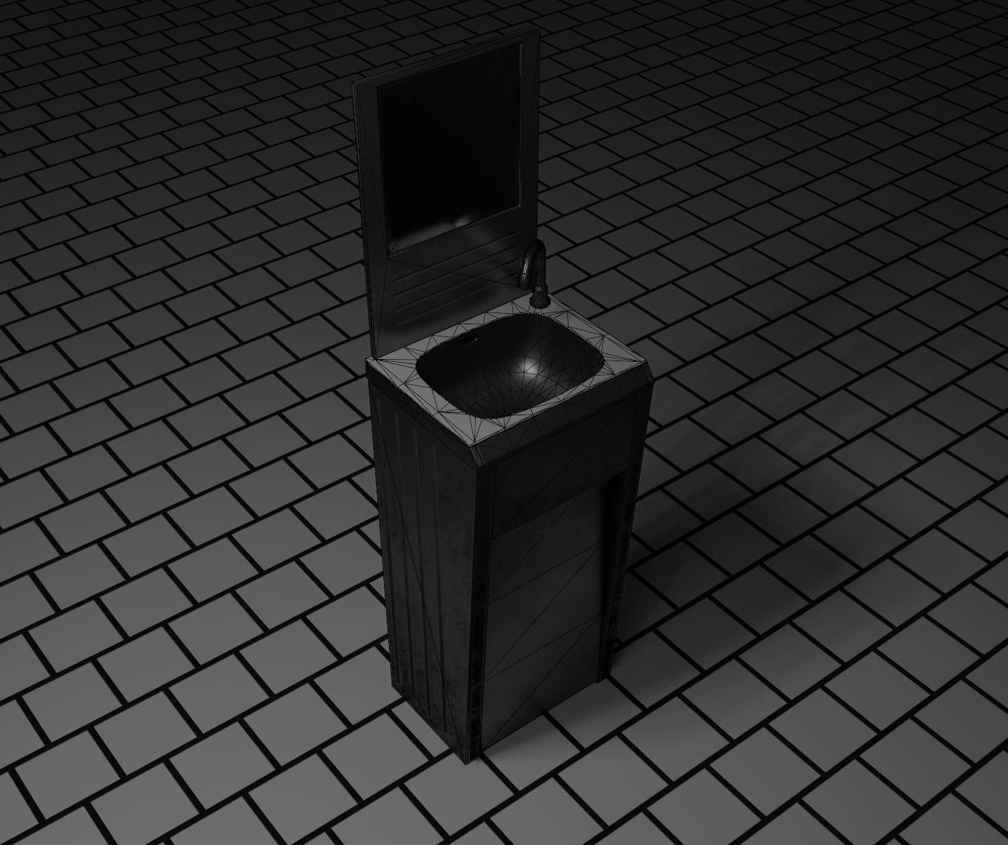 Public Metal Sink - 33 - with Mirror Low-poly 3D model_10