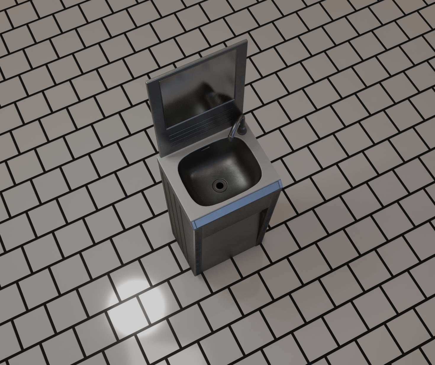 Public Metal Sink - 33 - with Mirror Low-poly 3D model_35