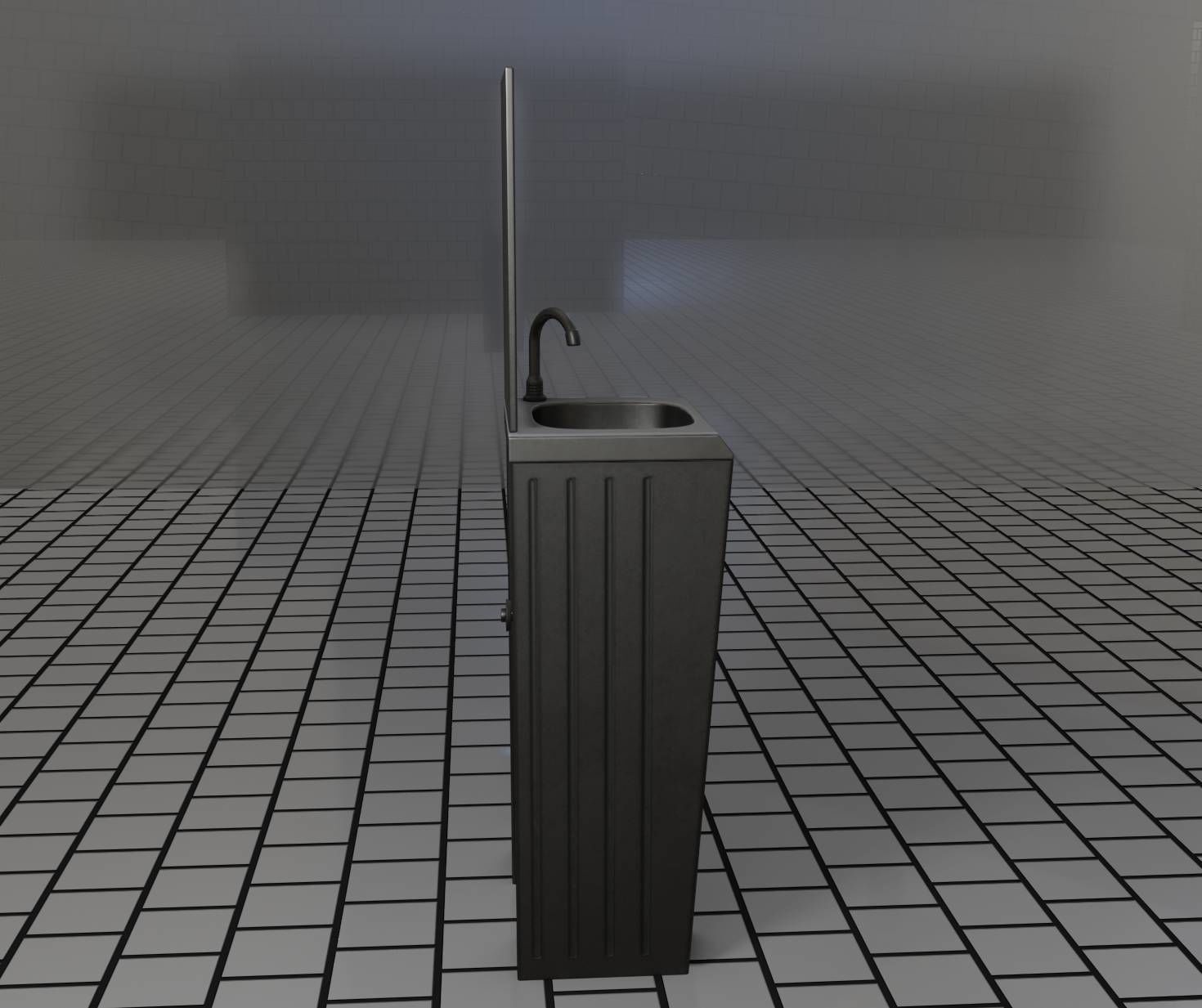 Public Metal Sink - 33 - with Mirror Low-poly 3D model_71
