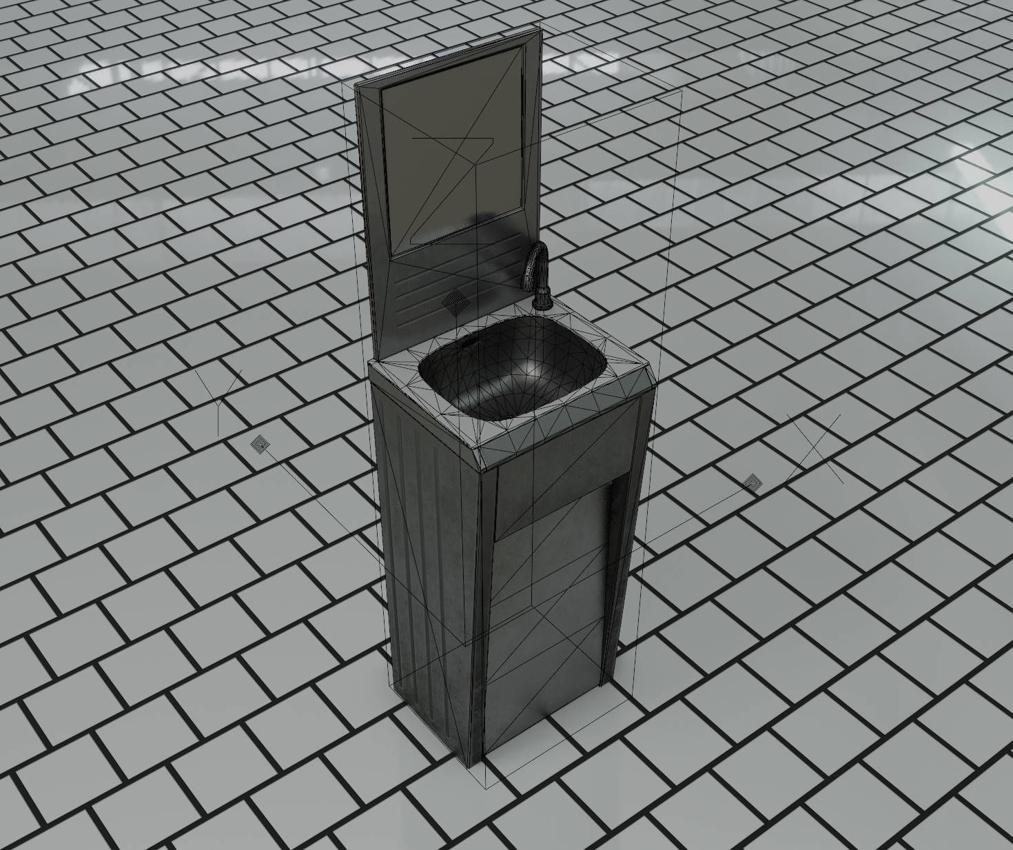 Public Metal Sink - 33 - with Mirror Low-poly 3D model_63