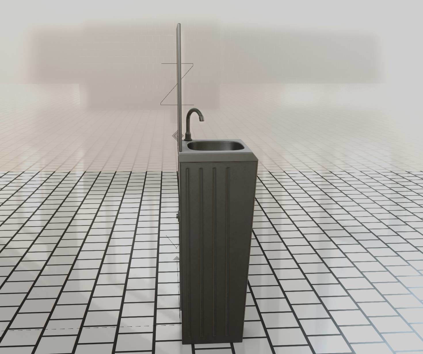 Public Metal Sink - 33 - with Mirror Low-poly 3D model_2