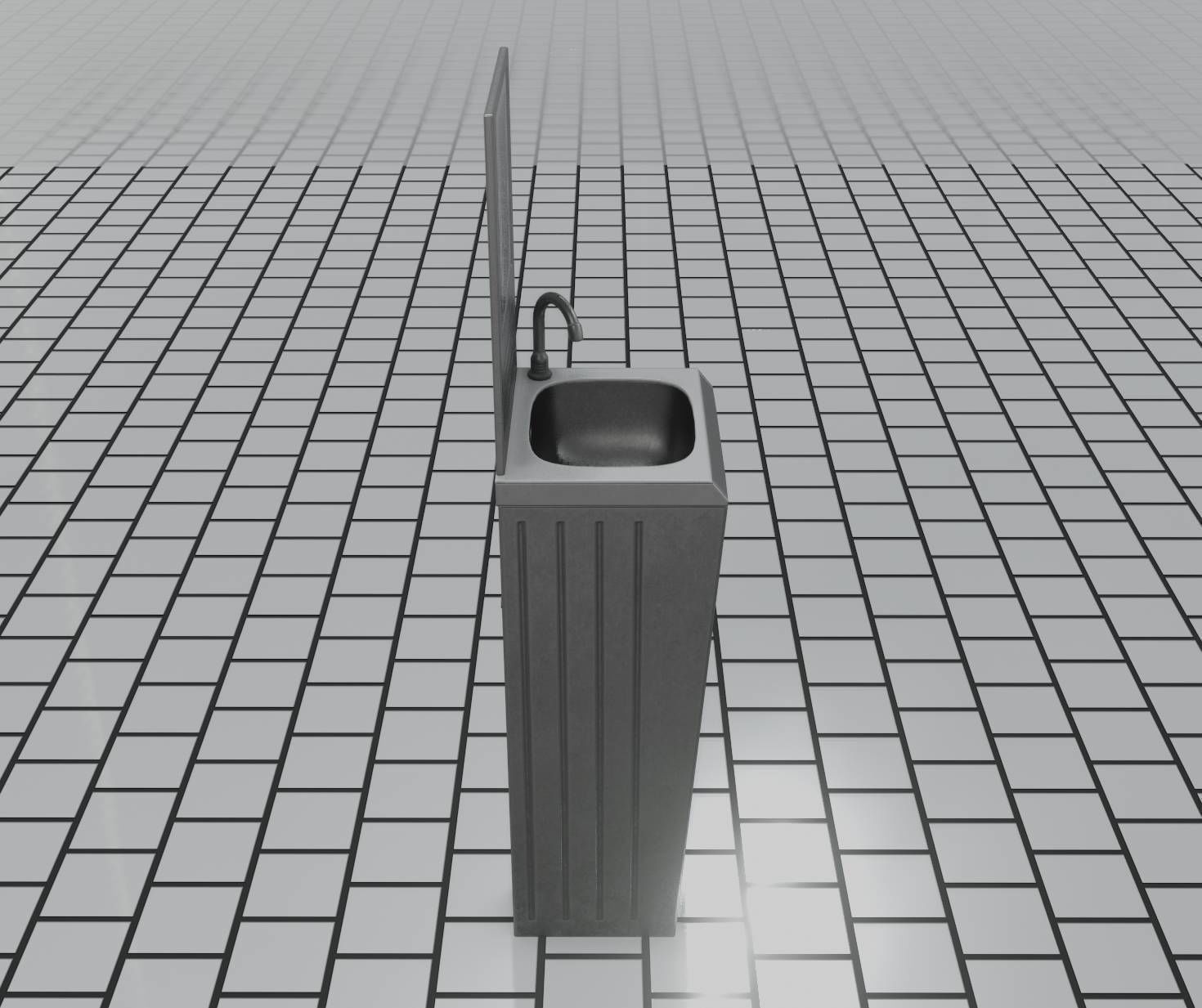Public Metal Sink - 33 - with Mirror Low-poly 3D model_90