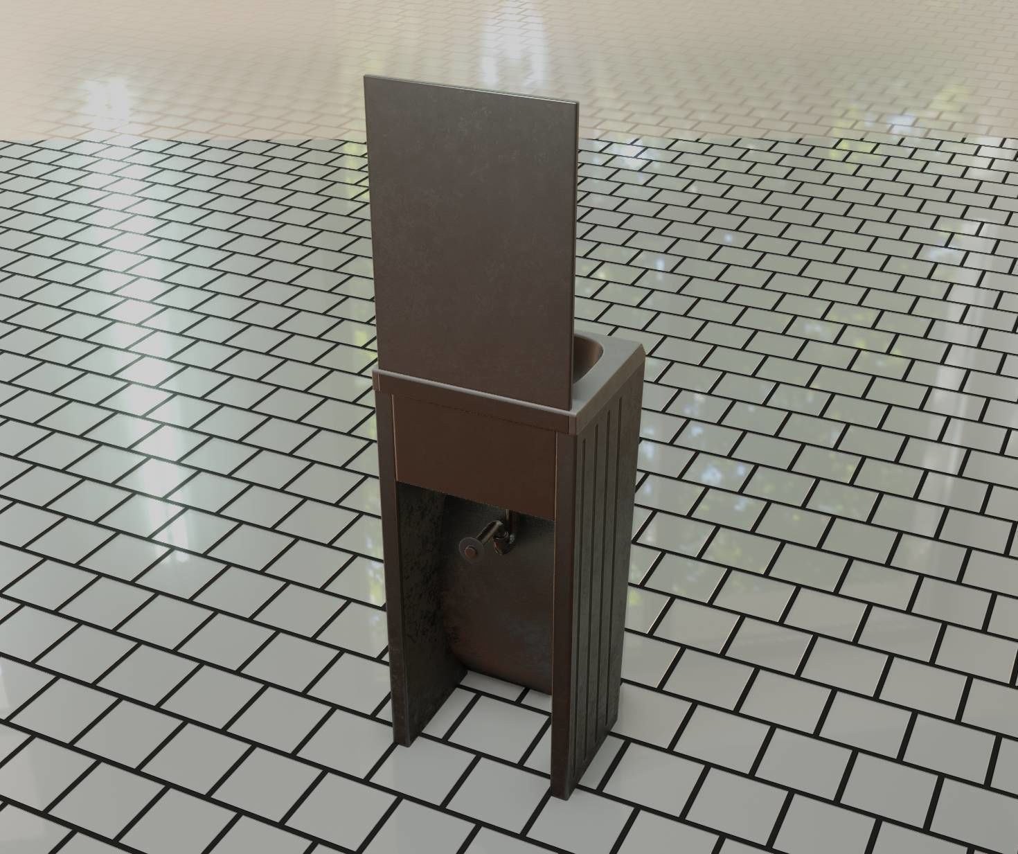 Public Metal Sink - 33 - with Mirror Low-poly 3D model_61