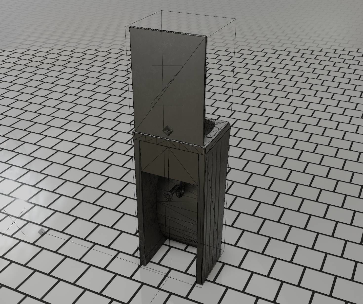 Public Metal Sink - 33 - with Mirror Low-poly 3D model_39