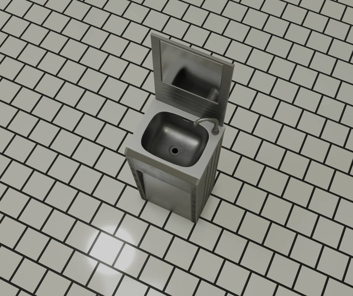 Public Metal Sink - 33 - with Mirror Low-poly 3D model_56
