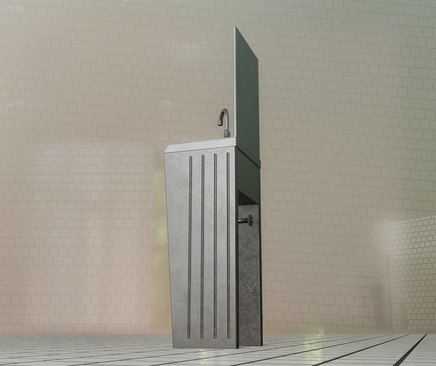 Public Metal Sink - 33 - with Mirror Low-poly 3D model_23