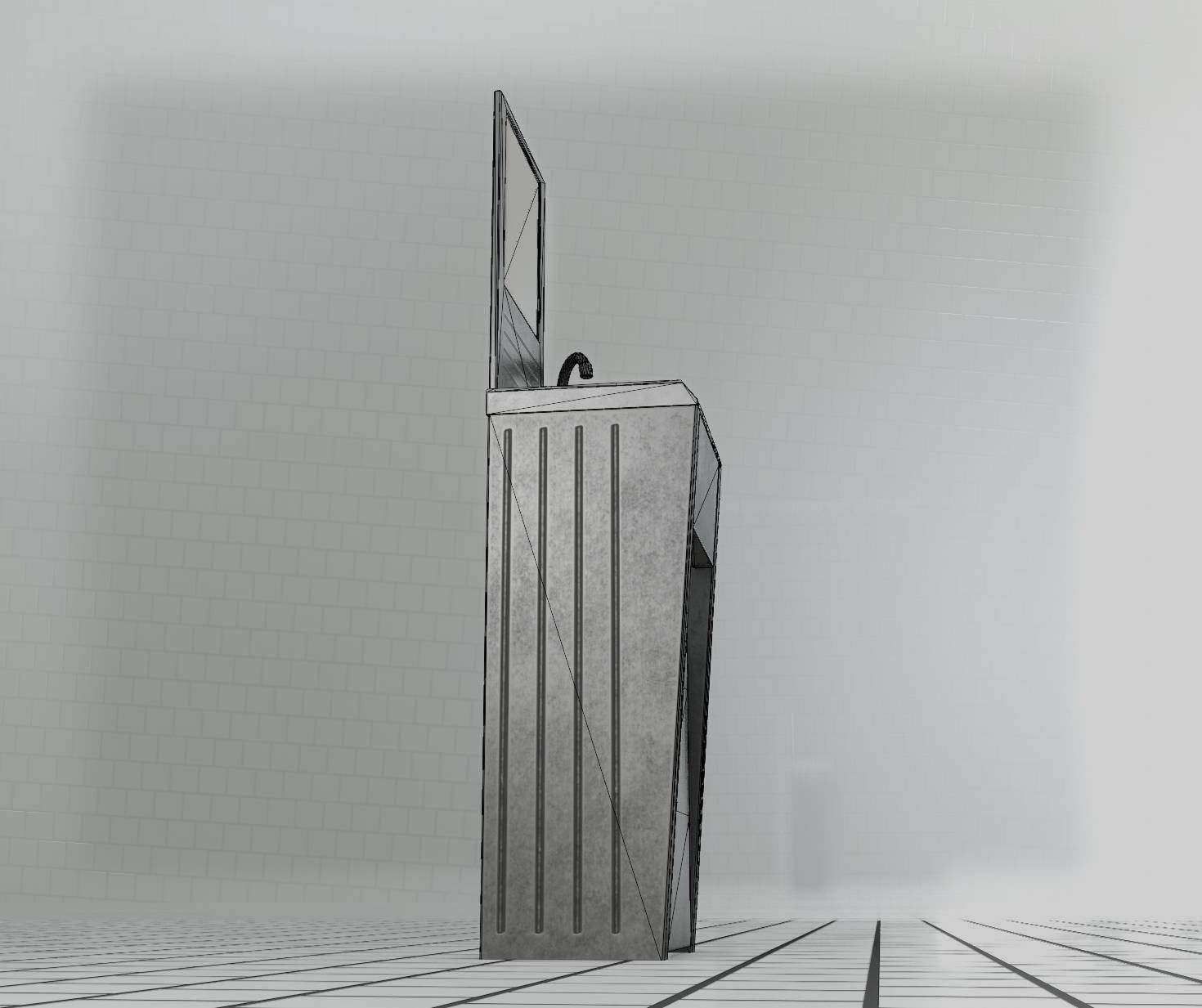 Public Metal Sink - 33 - with Mirror Low-poly 3D model_27