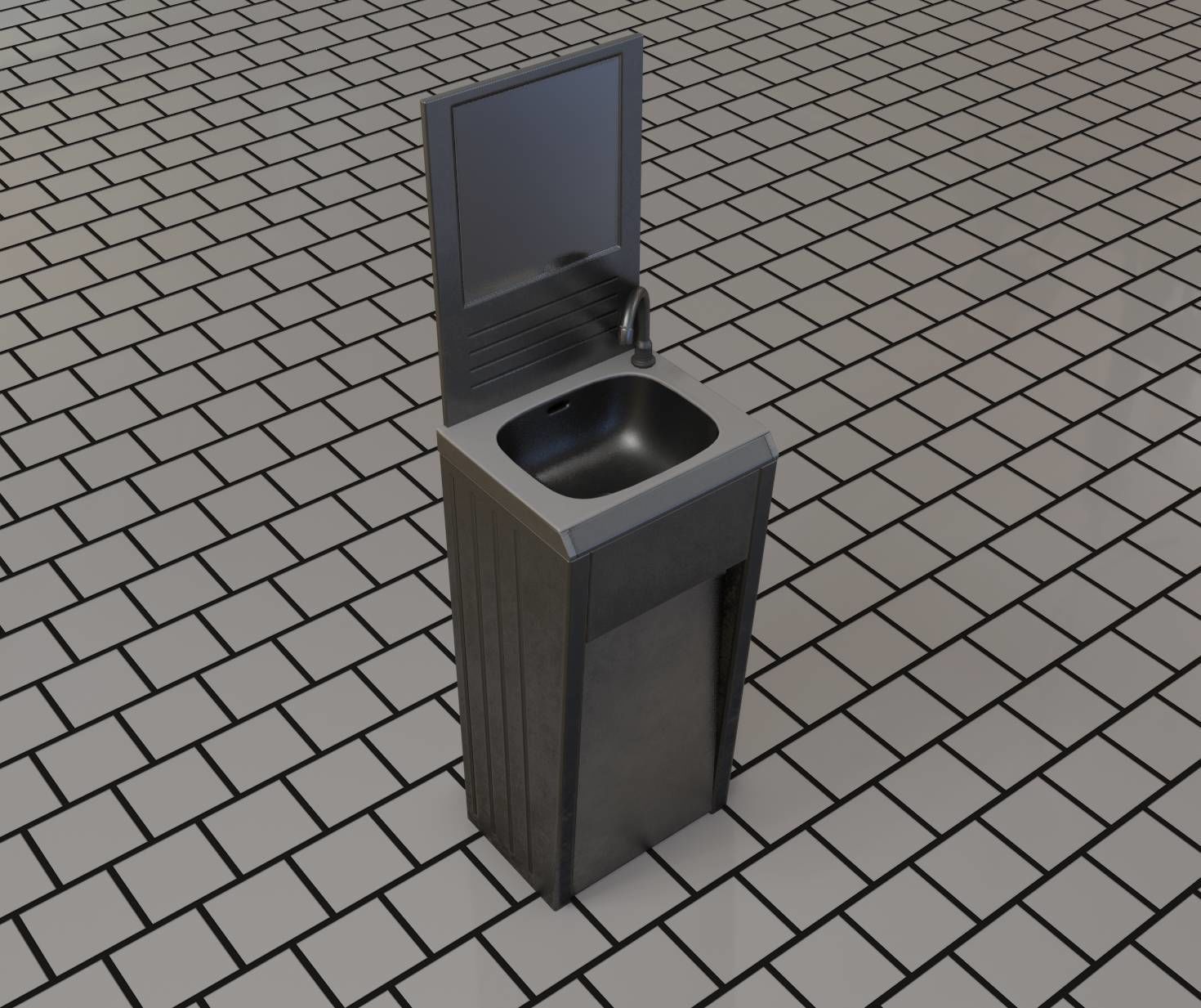 Public Metal Sink - 33 - with Mirror Low-poly 3D model_94