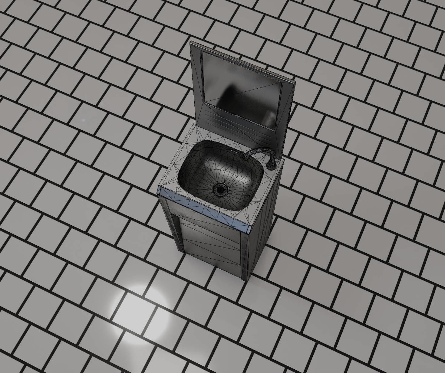 Public Metal Sink - 33 - with Mirror Low-poly 3D model_34