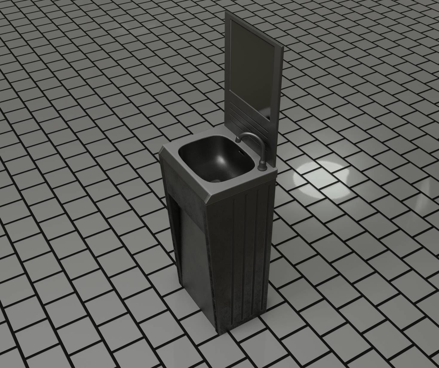 Public Metal Sink - 33 - with Mirror Low-poly 3D model_14
