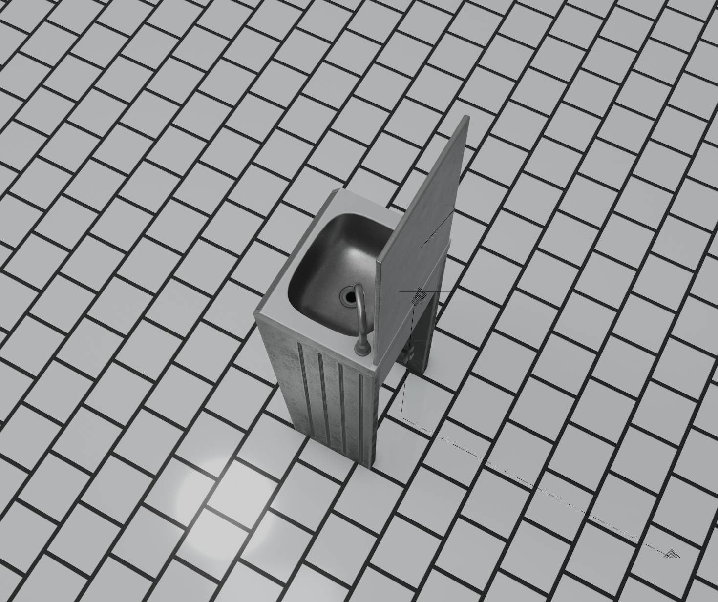 Public Metal Sink - 33 - with Mirror Low-poly 3D model_32