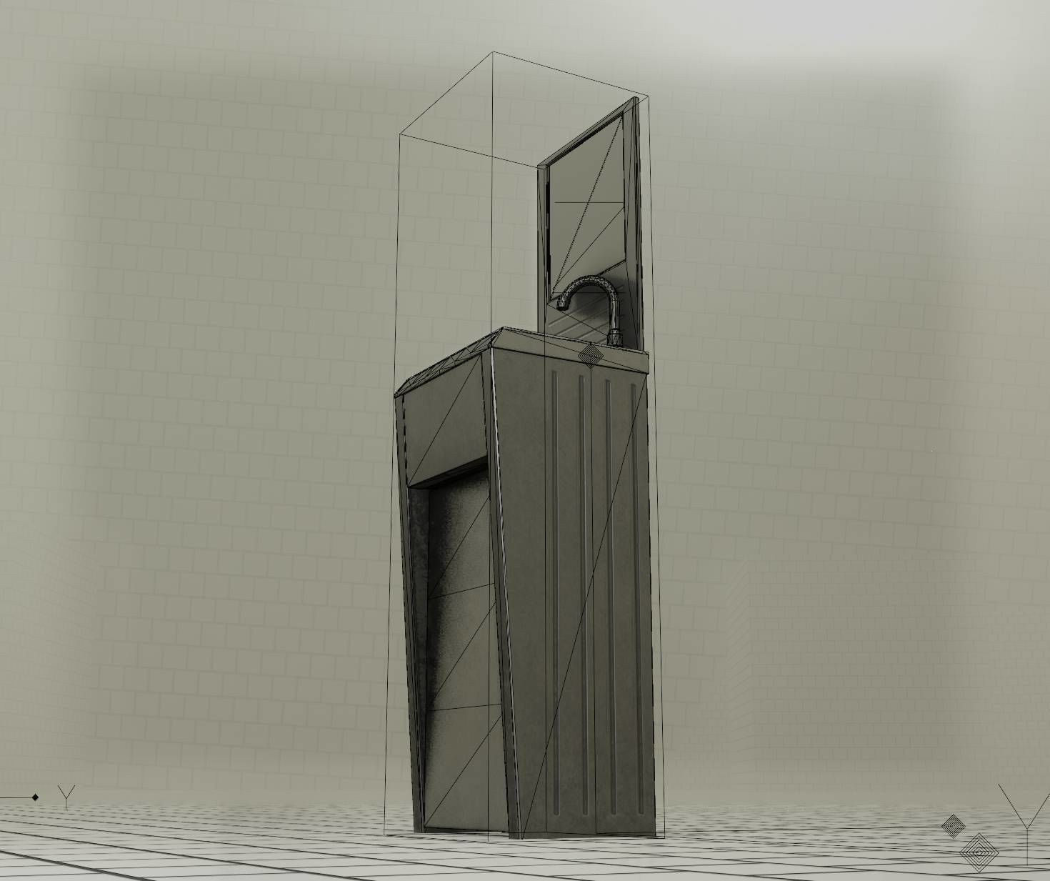 Public Metal Sink - 33 - with Mirror Low-poly 3D model_7