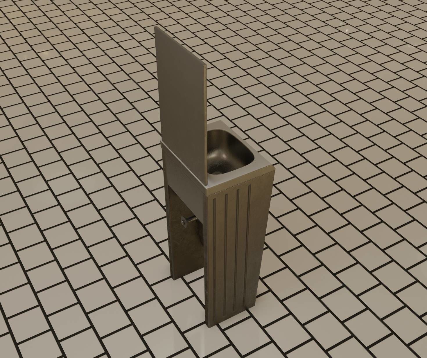 Public Metal Sink - 33 - with Mirror Low-poly 3D model_43