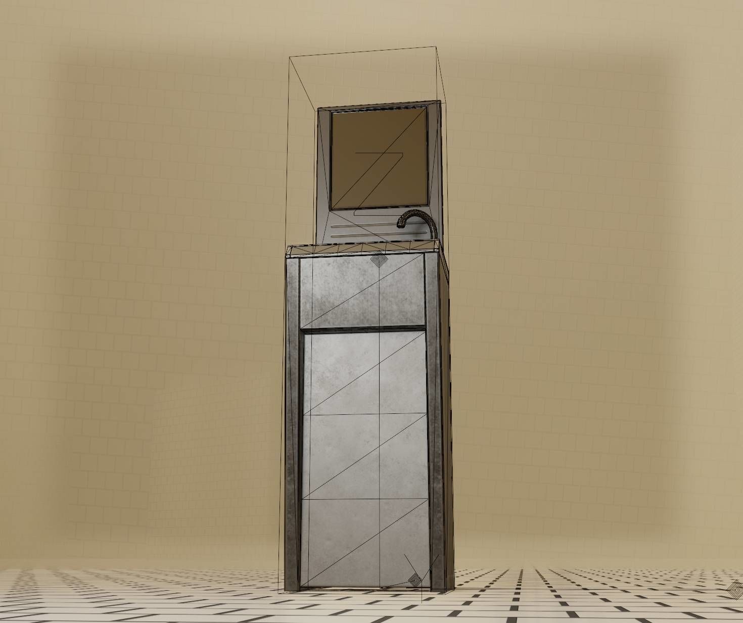 Public Metal Sink - 33 - with Mirror Low-poly 3D model_8