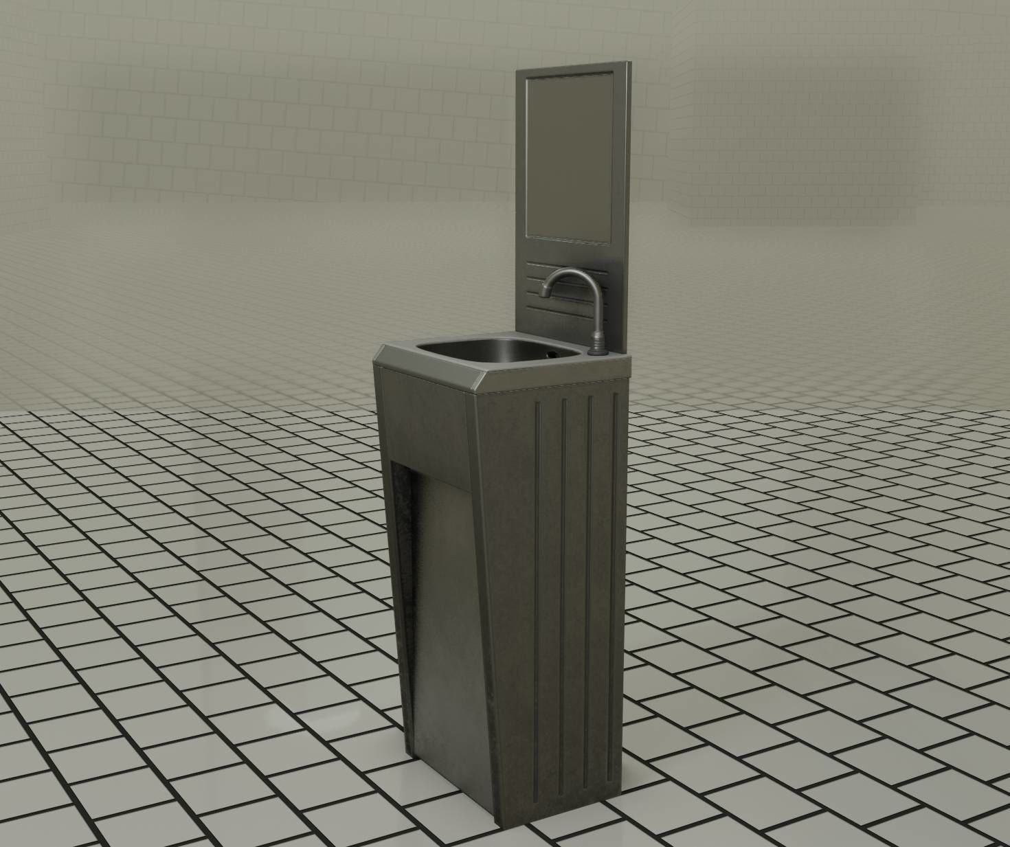 Public Metal Sink - 33 - with Mirror Low-poly 3D model_99