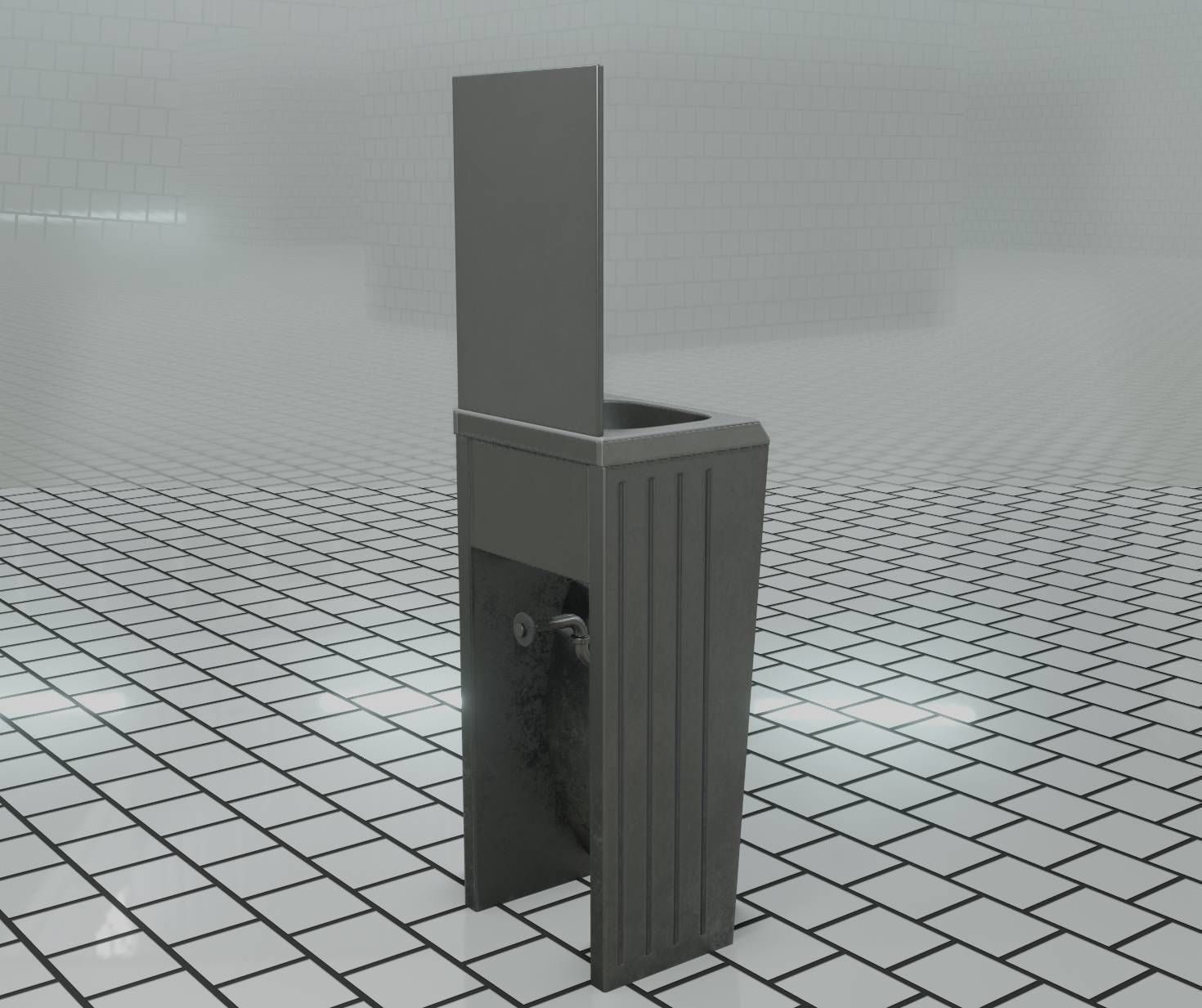 Public Metal Sink - 33 - with Mirror Low-poly 3D model_3