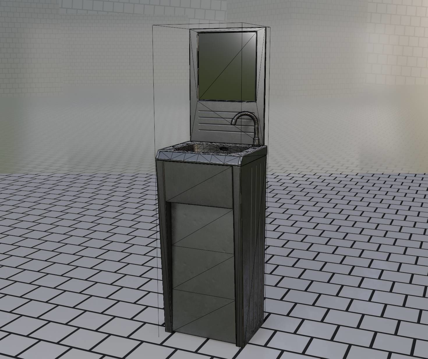 Public Metal Sink - 33 - with Mirror Low-poly 3D model_47